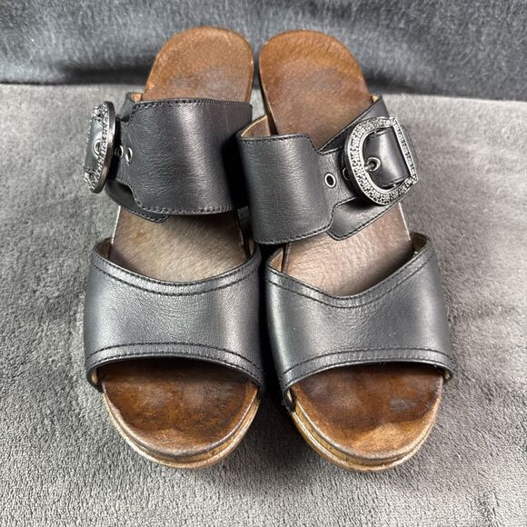 Dansko Women’s Black Slip On Sandals with Pewter Buckle Size 38 (7.5US) Heel - Picture 4 of 10